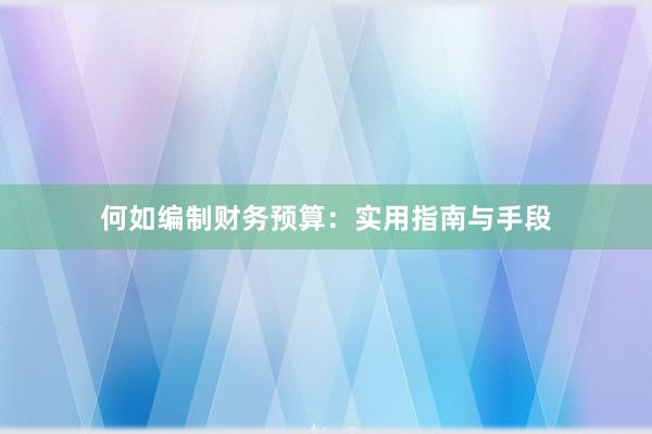 何如编制财务预算：实用指南与手段